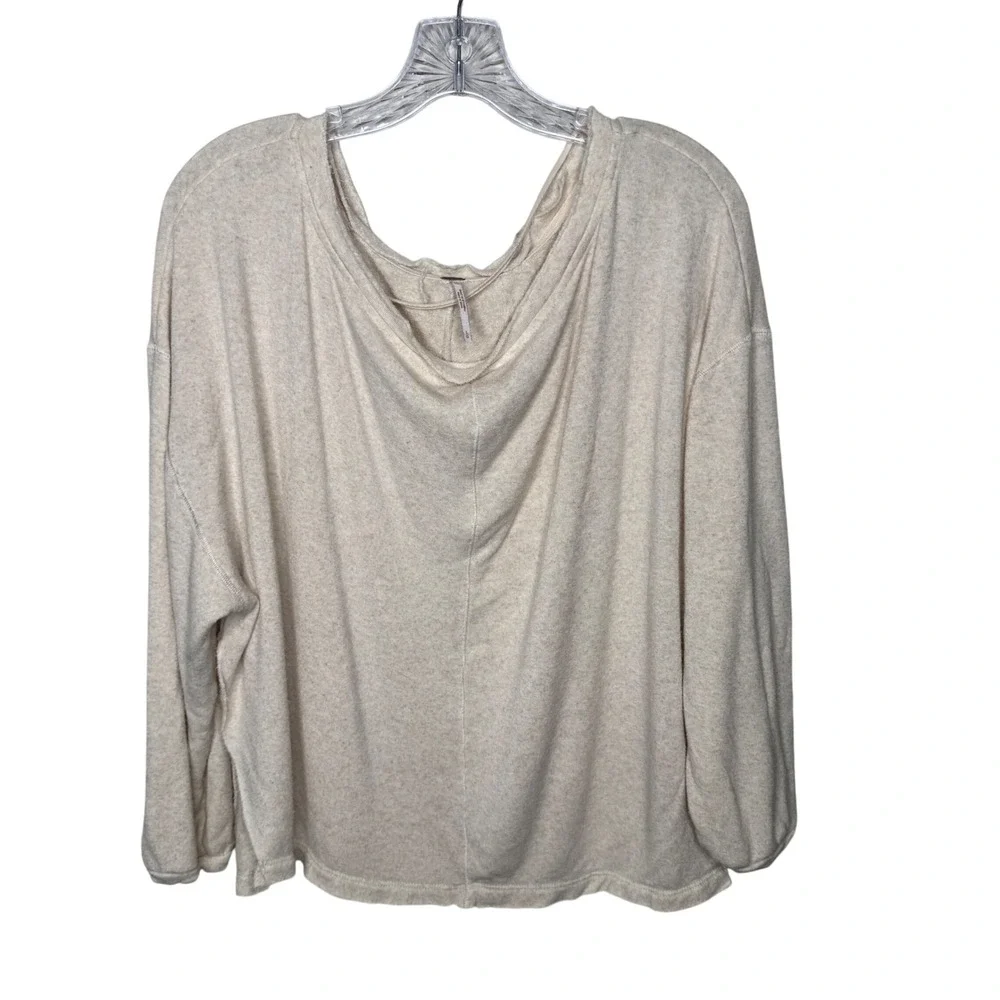 Free People Womens Cream‎ Oversized Thermal Knit Long Sleeve Raw Hem Top L